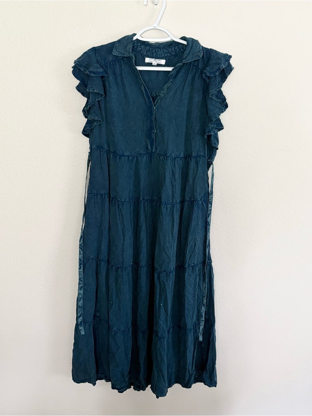 April Cornell Womens Blue Tiered Ruffle Midi Dress Cottagecore Prairie Size XS